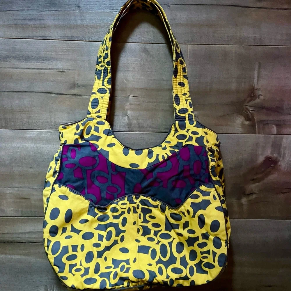 Kitsch 'n Glam Yellow and Gray Abstract Boho Double Strap Purse